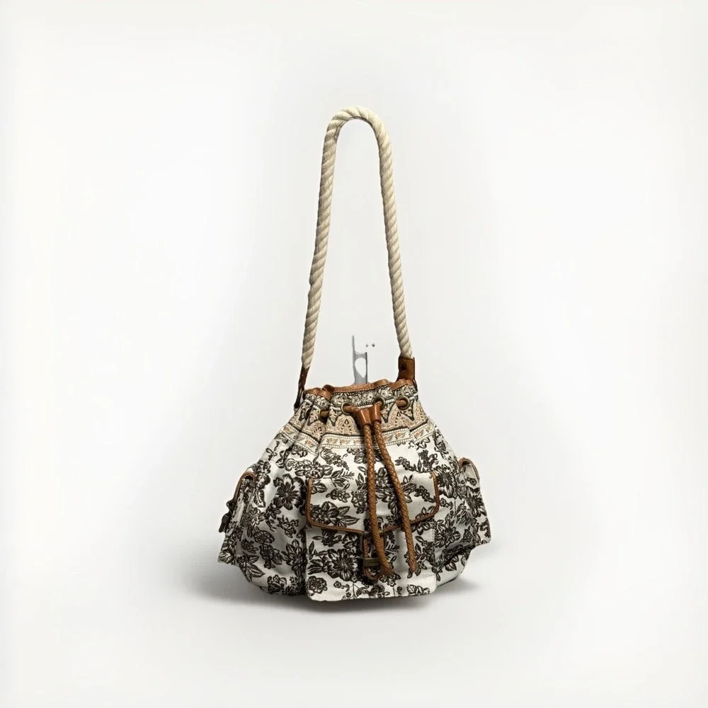 Eddie Bauer‎ Drawstring Bag Canvas Leather Vintage